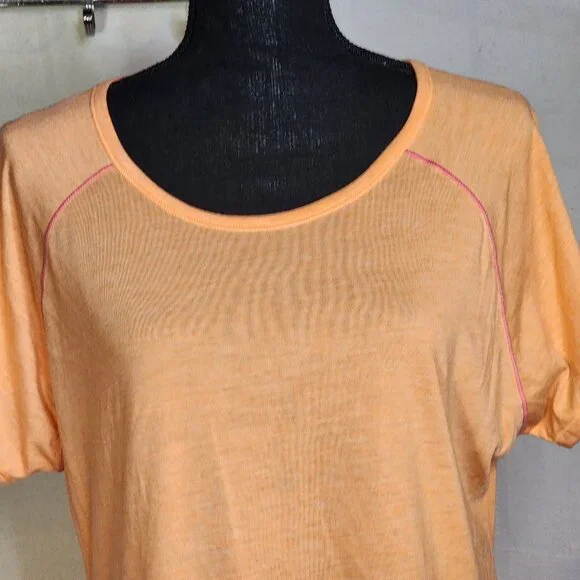 Avia Neon Peach and Bright Pink Hems Short Sleeved Poly Rayon Workout Tee Sz XL - Picture 6 of 16
